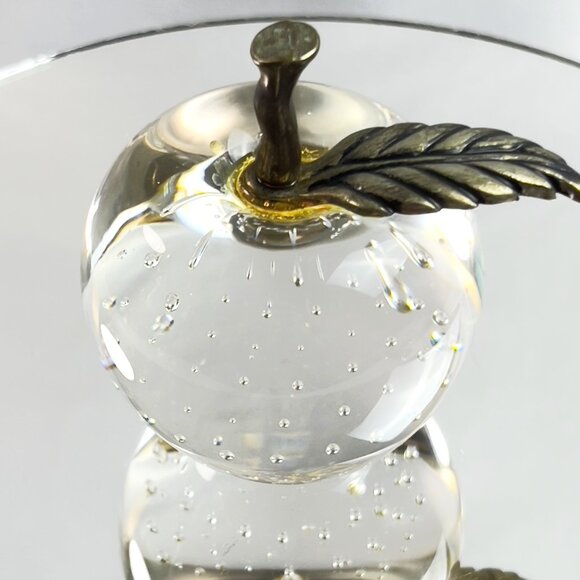 Clear Glass Apple Vintage Paperweight Bullicante Bubbles & Brass Stem 2.25x2.50 - Picture 3 of 9